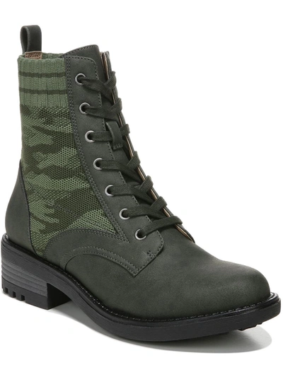 Lifestride Knockout Womens Zipper Knit Combat & Lace-up Boots In Green