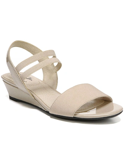 Lifestride Yolo Womens Solid Ankle Strap Wedge Sandals In Beige