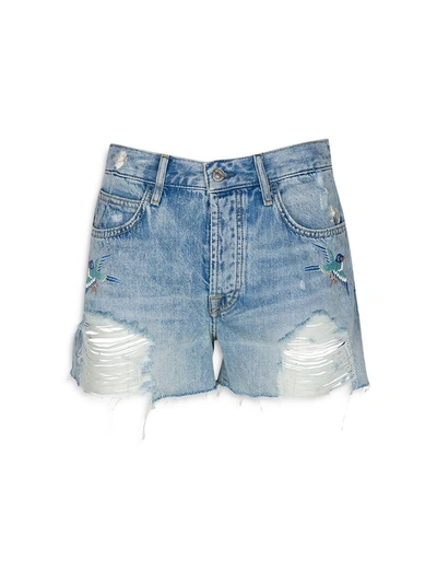 7 For All Mankind Monroe Womens Embroidered Cut Off Denim Shorts In Multi