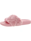 Steve Madden Snooze Womens Faux Fur Slip On Pool Slides In Pink