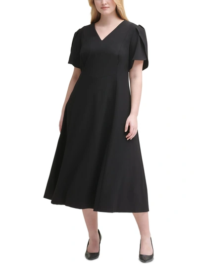 Calvin Klein Plus Womens Cap Sleeve Long Midi Dress In Black