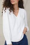 Bella Dahl Long Sleeve V Neck Top In White
