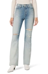 Hudson Faye Ripped Ultra High Waist Raw Hem Flare Organic Cotton Jeans In Bleach Dip