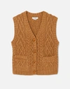 Re/done 50s Cable Knit Wool Blend Cardigan Vest In Caramel