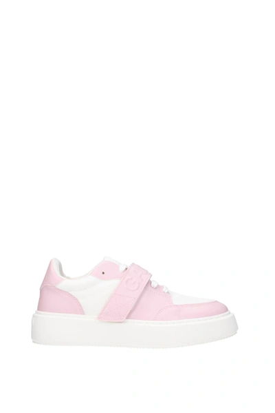 Ganni Two-tone Faux Leather And Canvas Trainers In Pink