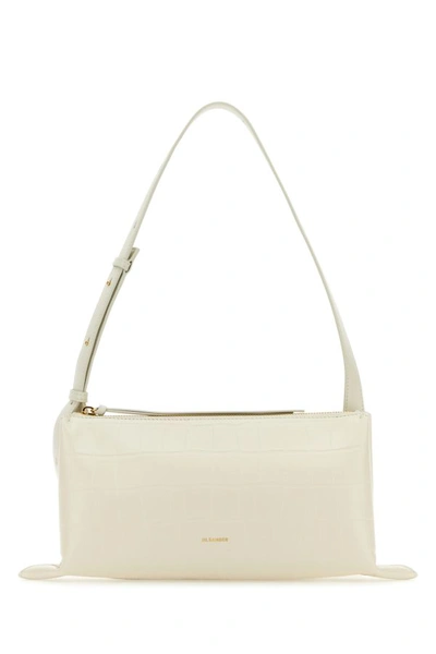 Jil Sander Woman Ivory Leather Small Empire Shoulder Bag In White