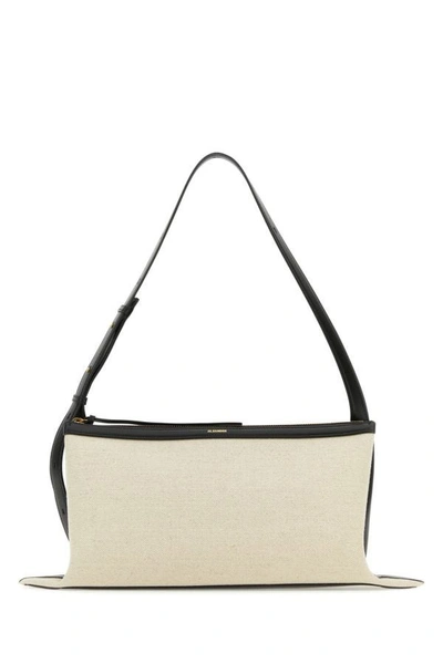 Jil Sander Woman Two-tone Canvas And Leather Medium Empire Shoulder Bag In Multicolor