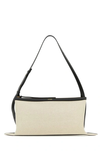 JIL SANDER JIL SANDER WOMEN TWO-TONE CANVAS AND LEATHER MEDIUM EMPIRE SHOULDER BAG