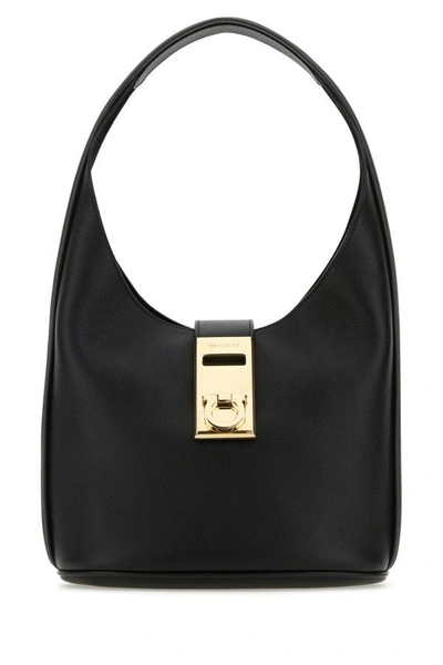 Ferragamo Medium Structured Hobo Handbag With Top Handle In Black