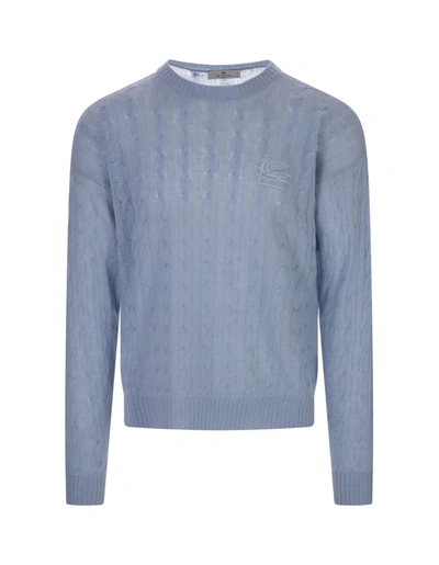 Etro Light Blue Braided Cashmere Sweater