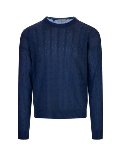 Etro Blue Braided Cashmere Sweater