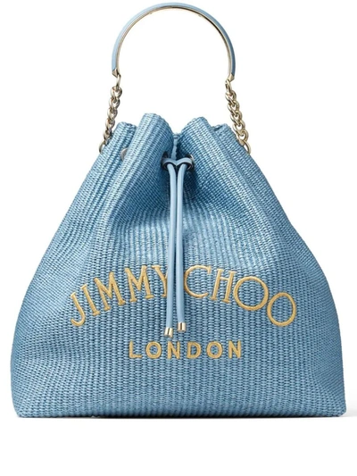 Jimmy Choo Bon Bon Woven Bucket Bag In Blue