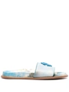 Roberto Cavalli Mirror Snake Leather Slides In Multicolour