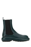 Jil Sander Bottle Green Leather Chelsea Ankle Boots In Green