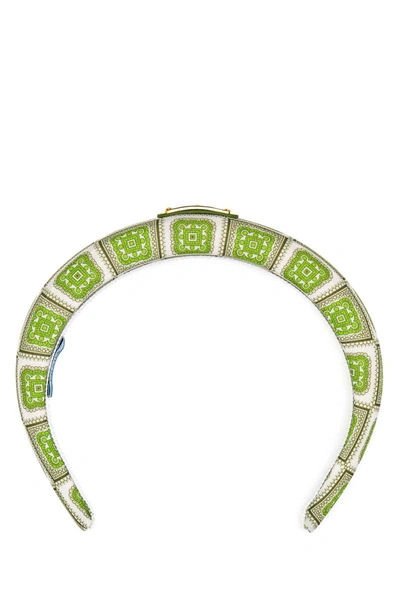 Prada Geometric-pattern Headband In Green