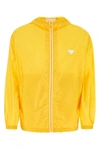Prada Hooded Nylon Windbreaker With Elasticated Cuffs And Hem In Yellow