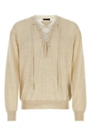 Prada Lace-up Neckline Cashmere Blend Sweater In Beige O Tan 