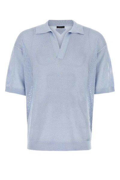 Prada Powder Blue Silk Blend Polo Shirt