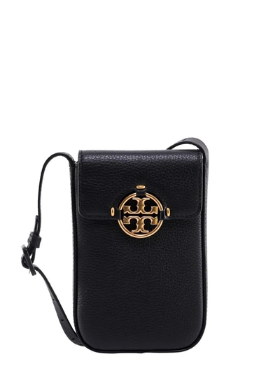 Tory Burch Miller Leather Phone Case W/ Strap In Black