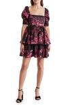 ALICE AND OLIVIA EMMALOU FLORAL TIERED STRETCH COTTON DRESS