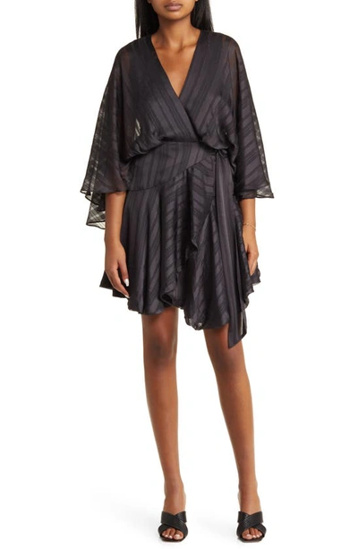 Btfl-life Vonda Stripe Jacquard Long Sleeve Satin Minidress In Soft Black