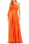 Mac Duggal Polka Dot Ruffled One Shoulder Gown In Spice