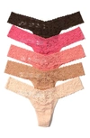 Hanky Panky Assorted 5-pack Lace Low Rise Thongs In Dutch Chocolate/guava