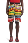Dolce & Gabbana Multicolor Shorts With All-over Carretto Print In Yellow Multi