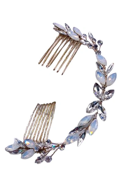 Brides And Hairpins Monroe Swarovski Crystal & Opal Halo Hair Comb In Gold