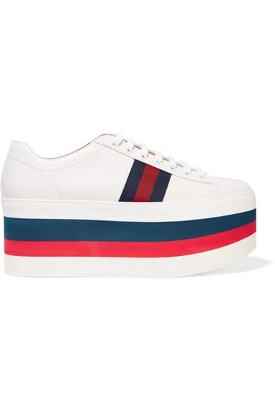 Gucci 110mm Peggy Leather Platform Trainers, White In Light Grey