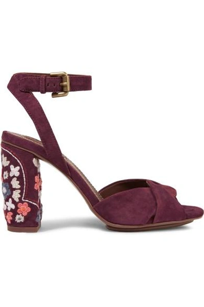 See By Chloé See By Chloe Galya Wraparound Ankle Strap Embroidered Block Heel Sandals In Dark Red