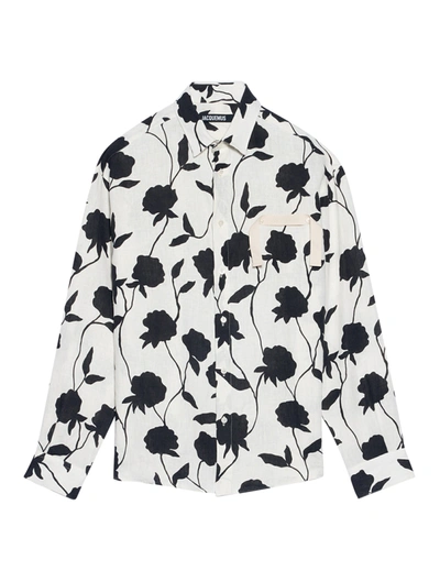 Jacquemus Mens Print Black Roses La Chemise Simon Floral-pattern Relaxed-fit Linen Shirt In Multicolour