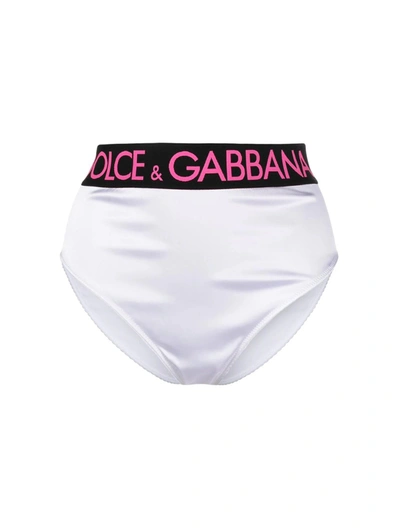 Dolce & Gabbana Logo高腰绸缎内裤 In White