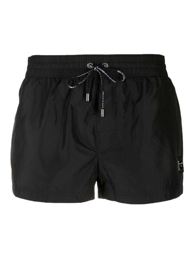 Dolce & Gabbana Dg Essentials Logo-plaque Swim Shorts In Black