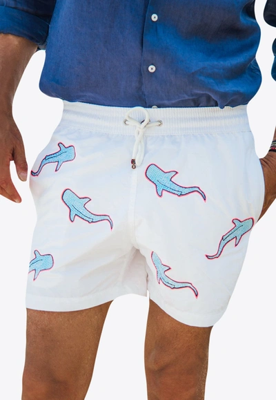 Les Canebiers All-over Shark Embroidery Swim Shorts In White