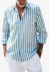 Les Canebiers Divin Button-up Stripe Shirt In Linen In Green
