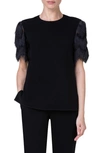 Akris Punto Zigzag Fringe Sleeve Top In 009 Black