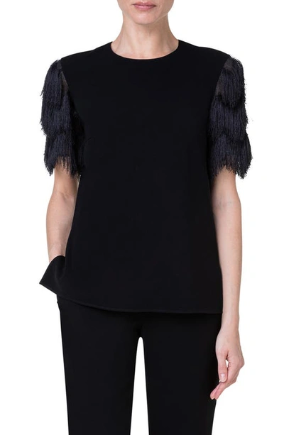 Akris Punto Zigzag Fringe Sleeve Top In Black