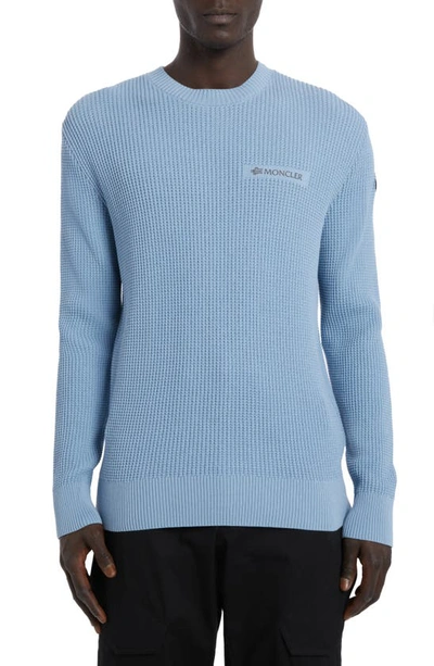 Moncler Reflective Logo Patch Waffle Knit Sweater In Blau