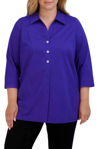 Foxcroft Pamela Non-iron Stretch Tunic Blouse In Blue Iris