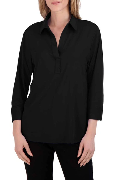 Foxcroft Sophia Jersey Popover Shirt In Black