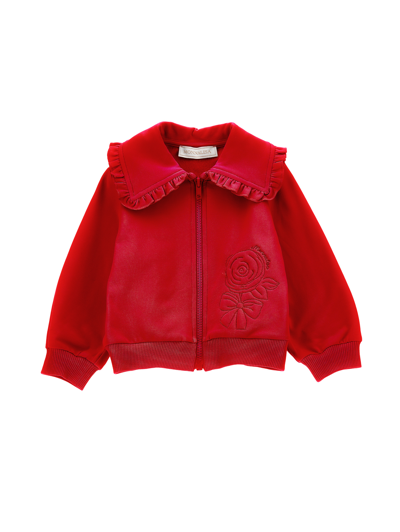Monnalisa Sweatshirt With Collar And Embroidery In Ruby Red