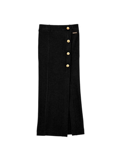 Monnalisa Viscose Midi Skirt With Buttons In Black