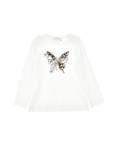 Monnalisa Kids'   Jersey T-shirt With Maxi Butterfly In Cream