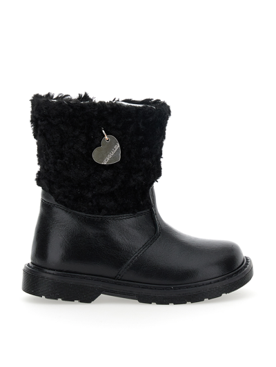 Monnalisa Laminated And Plush Ankle Boots In Black