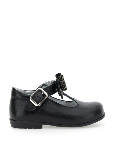 Monnalisa Laminated Nappa Ballet Flats With Bow In Black