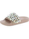 Steve Madden Simplify Womens Slip On Rhinestone Slide Sandals In Pink