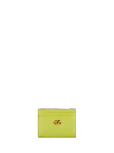 Etro Leather Credit Card Holder With Pegaso In Green