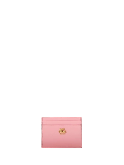 Etro Leather Credit Card Holder With Pegaso In Pink