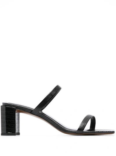 By Far 60mm Tanya Croc Embossed Leather Sandals In Black
